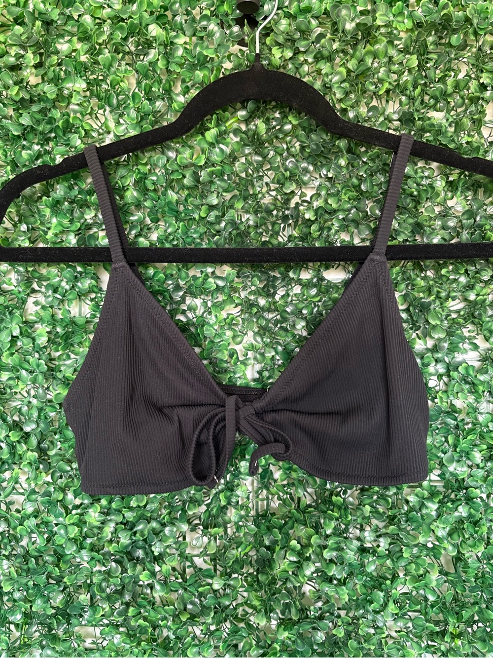 aerie Black Ribbed Tie-Front Bikini Top